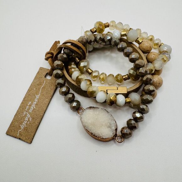 Set of 4 Garden Party Stretch Bracelets Beige Colored - Picture 3 of 7